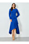 Blue Ruffled Detail Asymmetric Hem Midi Dress - 3