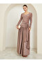 Beige Embellished Shimmer Drop Waist Maxi Dress