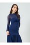 Women Blue Long Sleeve A-Line Maxi Dress - 2
