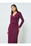 Women Burgundy Ribbed Bodycon Midi Dress - 2