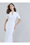 Women White Sheath Maxi Dress with Bow Detail