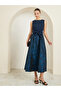 Navy Blue Floral Sleeveless Maxi Dress with Bow Detail - 2