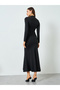 Black High Neck Ruched Detail Bodycon Maci Dress - 5