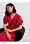 Women Red Floral Print Wrap Midi Dress - 7