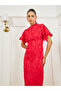 Red Lace Short Sleeve Mermaid Hem Midi Dress - 2