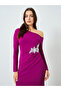 Purple One Shoulder Embellished Bodycon Midi Dress - 2