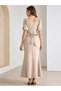 Beige Embellished Puff Sleeve Maxi Dress - 4