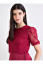 Women Red Lace Layer A-Line Midi Dress - 3