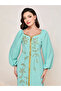 Women's Solid Rhinestone Embellished Long Sleeve Elastic Cuff Golden Trim Jalabiya - 5