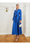 Blue Tie-Up Waist Blazer Maxi Dress