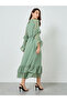 Women Green Maxi Dress with Ruffle Sleeves - 5