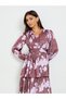 Women Floral Satin Print Long Sleeves Tiered Maxi Dress - 2