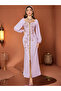Women's Solid Rhinestone Embellished Long Sleeve Elastic Cuff Golden Trim Jalabiya - 2
