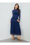 Women Blue Long Sleeve A-Line Maxi Dress