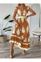 Women Orange Graphic Print Elastic Waist Maxi Dress - 4