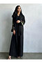Women Black Embroidered Open Front Abaya - 6
