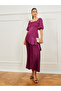 Burgundy Balloon Sleeves Pleated Maxi Dress - 3
