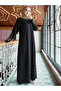 Black Embellished Tassel Detail A-Line Jalabiya - 3
