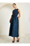 Navy Blue Floral Sleeveless Maxi Dress with Bow Detail