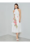 White Floral Print Sleeveless Midi Dress