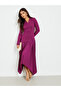 Burgundy Pleated Asymmetric Hem Maxi Dress