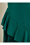 Green Puff Sleeves Pleated A-Line Maxi Dress - 4