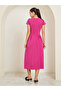 Pink Embellished Short Sleeves Sheath Midi Dress - 5