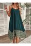 Women Green Printed Hem Strappy Knee-Length Dress