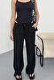 Women's Adjustable Waist Wide Leg 100% Cotton Trousers Black - 26Y Yp5545 - 2
