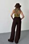 Women's Adjustable Waist Double Pocket Wide Leg Pants Brown - 26Y 4010 - 5
