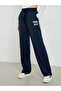 Dark Blue Wide Leg Joggers with Print Detail - 2