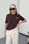 Women's Dog Embroidered 100% Cotton T-Shirt Brown - 26Y 26730 - 4