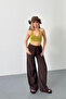 Women's Adjustable Waist Double Pocket Wide Leg Pants Brown - 26Y 4010 - 3