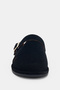 Liorix Genuine Leather Asymmetrical Cut Gold Adjustable Buckle Detailed Women's Slippers - Black Suede - 4
