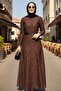 Lace Lined Belted Dress 1685 - Brown - 2