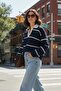 Navy Blue Polo Collar Striped Knitwear Sweater