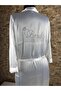Bride Stone Embroidered Hologram Ecru Satin Tie-Up Dressing Gown - 7