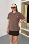 Women's 100% Cotton T-Shirt with Bow Accessory Light Brown - 26Y 26511 - 4