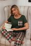 Women's Pocket Detailed Short Sleeve Plaid Couple Pajamas - 4