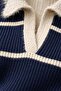 Navy Blue Polo Collar Striped Knitwear Sweater - 6