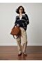 Navy Blue Polo Collar Striped Knitwear Sweater - 2