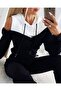 Women's Long Sleeve Off-The-Shoulder Hooded Lace-Up Double Color Viscose Two-Thread Blouse and - 3