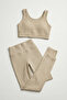 Women's Beige Ribbed Seamless Gathering Sports Set with Push up Effect - 6
