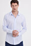 Men's Slim Fit Slim Fit 100% Cotton Striped Long Sleeve Linen Effect Blue Shirt
