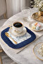 Elegant Floral Fringed Presentation Napkin - Stylish Bohemian Soft Blue Gray Navy Blue Coaster Serving Napkin - 3