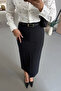 Black Pencil Skirt with Belted Front Slit Detail - 4