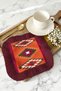 Ethnic Motif Fringed Decorative Fabric Napkin - Traveler Bohemian Orange Burgundy Coaster Handkerchief - 3