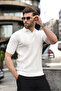 White Polo Collar Knitwear Men's T-Shirt E7469 - 4
