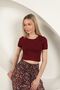 Women's Burgundy Viscose Fabric Crew Neck Short Sleeve Plain Slim Fit Crop Bustier - 4
