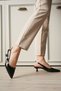Women's Black Patent Leather Pointed Toe Slingback Short Heeled Shoes Bp20Ms04E - 3